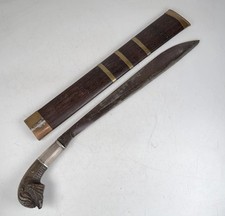 Antique Filipino Tenegre Sword Binangon Visayas Panay Bakunawa Carved Wood 19thC picture