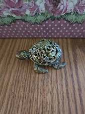 Filigreed metal with leaves turtle bejeweled trinket hinged box picture