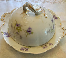 Bassett Limoges  #5186 Purple Violets Butter Dish w/ Lid. Excellent Condition picture