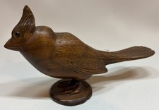 Vintage Hand Carved Wooden Cardinal Figurine Glass Eyes Red Mill Style Bird  picture