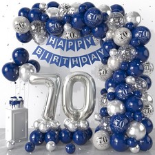 70th Birthday Decorations Navy Blue Silver,70th Balloon Garland with Number 70 F picture