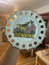 vintage Montana souvenir collector plate state bird and state flower 1950s Korea picture