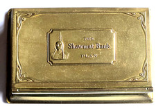 Vintage The Shawmut Bank Plan Brass Advertising Desk Box Shawmut Indian Logo picture