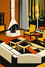 Retro Mid-Century Modern Interior Art Poster 🖼️ - 16x24 picture