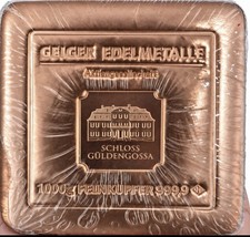 Geiger Edelmetalle 1000g (.999 Fine) Copper Square Bullion Bar. picture