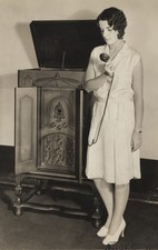 c. 1920's Woman Using Device to Record Phonographs at Home Photograph picture