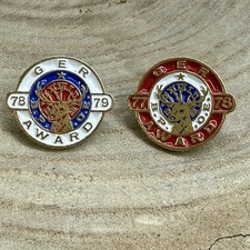 TWO Vintage B.P.O.E. Elks GER Award Pinbacks 77-78 & 78-79 Enamel & Gold Tone picture