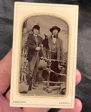 TIN TYPE PHOTO TWO MEN WITH MUSKET RIFLE SMOKING PIPES picture