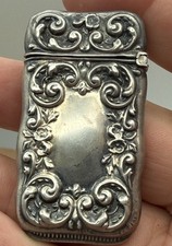 Antique Vintage Ornate Sterling Silver Vesta Match Safe Case Holder Old picture