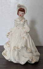 Vintage Florence Ceramics Figurine Pasadena CA Lady White Gold 8