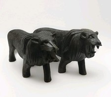 Antique Hand Carved Wood African Lions Set picture