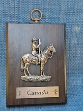 Vintage 1989 Canadian Mountie On Horse Wooden Plaque  9x6 Inch picture