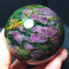 RARE 286.8G 55mm Natural emerald And Ruby Symbiosis Agate Ball Healing CA2604 picture