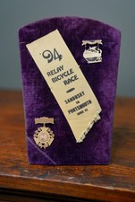 Antique High Wheel Bicycle Gold Pinback Award 1st Place Pin Vintage 1800s Race picture