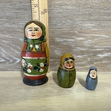 Vintage Hand Painted Russian Matryoshka 3 pc. Nesting Dolls USSR Soviet Union picture