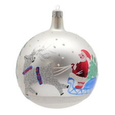 Vintage Jumbo Poland Glass Christmas Ornament Santa Sleigh Large Blown Ball picture