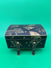 Antique Japanese Fujii Damascene Footed Cigarette Box Mt Fuji Mark Gold Inlay picture