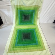 Vintage 70's Hilasal Geometric Towel Green Color Albers Style Bath Sheet 46 X 33 picture