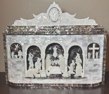 Rare/Vtg Bethlehem Panorama Nativity Scene Mother-of-Pearl & Abalone Shell 17.5