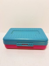90’s Vintage Spacemaker Pencil Box Bright Teal & Hot Pink, Good Condition Rare picture