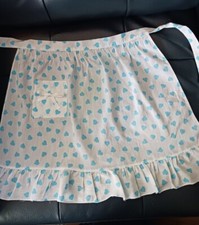 Vintage Child's Apron, Waist Tie, Blue Hearts with pocket picture