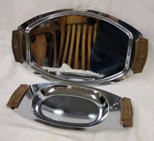 MCM Vtg - 2 pc Set KROMEX Brand - Matching Serving Platters - Decorative Handles picture