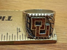 Vintage  Oklahoma University Sooners sterling silvr Ring Size 8 rare coral inlay picture