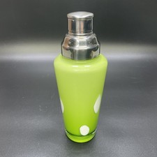 Vtg 50-60s Murano Glass Cocktail Shaker MCM Green Polka Dot Hand Blown Italy Bar picture