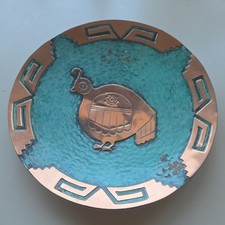 Vintage Handcrafted Patina Quail Healing Medicine Plate Copper picture