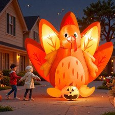 5FT Halloween & Thanksgiving Inflatable Turkey&Pumpin,With Built-In LED Lights, picture