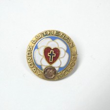 Lutheran Sunday School 14 Years Church Pin 1/10 10K Gold Filled Enamel Vintage picture