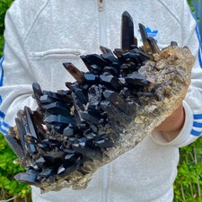 12.7LB Natural Black Smoke Color Quartz Cluster Crystal Specimens Mineral Heali picture