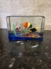 Murano Glass Fish Block Aquarium Three Fish 5 1/2” BEAUTIFUL Great Condition picture