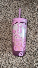 NEW Starbucks 2021 Pink Leopard Cheetah Animal Print Glass Tumbler Straw 18oz picture