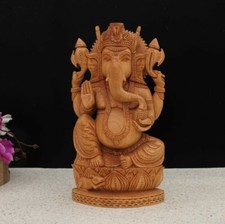 Wooden Lord Ganesha Elephant God Hindu Figurine Temple Decor Good Luck Sculpture picture