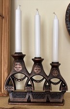 Matryoshka Soviet Vintage Triple Metal Candlestick Candle Holder Russian Dolls picture