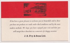 Vintage J S Fry Sons Somerdale Factory Visit Souvenir Chocolate Card picture