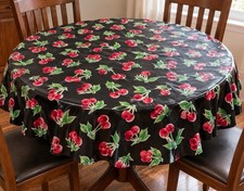 Oilcloth Brand VTG Stella Cherry Vinyl Tablecloth 47.5