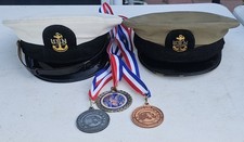 VTG Bancroft Zephyr US Navy Hat Size 7, W/ Beige Vintage USN Hat & Free Metals  picture