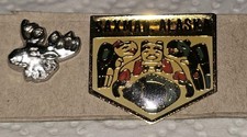 Vintage Saxman Alaska Enamel Souvenir Lapel Pin Gold Tone & Silver Tone Moose picture