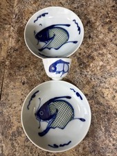 3-Piece Vintage Chinese Blue & White Koi Carp Fish Bowls picture