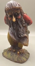 Vintage Hand Painted and Hand Carved Worried Hobbit Gnome Wax Candle Figurine picture