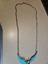 Navajo F. Tom Native American Sterling Silver Carved Turquoise Eagle Necklace picture