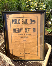 Antique 1914 Oklahoma Farm Auction Broadside Poster Framed Mooreland Woodward OK picture