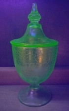 Vintage Green Imperial Crackle Glass UV Reactive Apothecary Jar picture