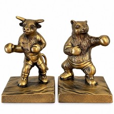 Vintage 1996 Sarsaparilla Bull & Bear Boxing Bookends Brass Wall Street USA picture
