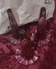Rare Victorian 3 Three Cranberry Epergne Ruffle Trumpets Swirl Glass Vases VGC picture