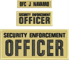 SECURITY ENFORCEMENT OFFICER EMB PATCH 4x10 1x5 2x5 HOOK ON BACK BLACK on tan picture