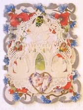 ANTIQUE 1800'S VICTORIAN PAPER EARLY WEDDING CARD LEFT EDGE FOLD & SWEET MESSAGE picture