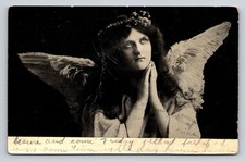 Antique 1907 Real Photo Postcard Guardian Angel Praying RPPC Minerva NY Postmark picture